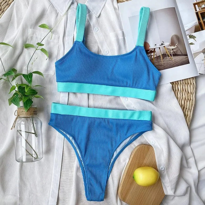 Stylish Hotties' High Waist Splicing Swimsuits With Sports Bandeau