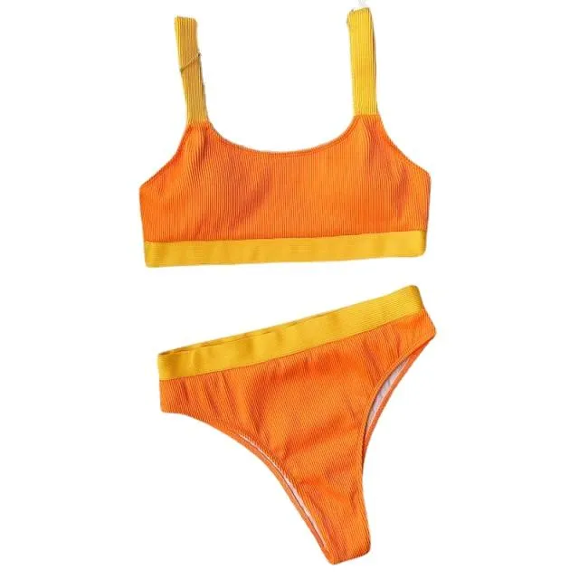 Stylish Hotties' High Waist Splicing Swimsuits With Sports Bandeau