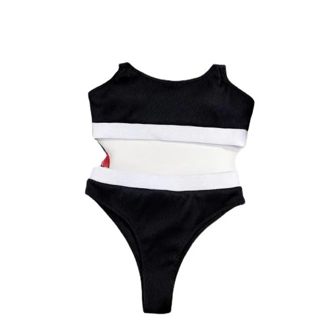 Stylish Hotties' High Waist Splicing Swimsuits With Sports Bandeau