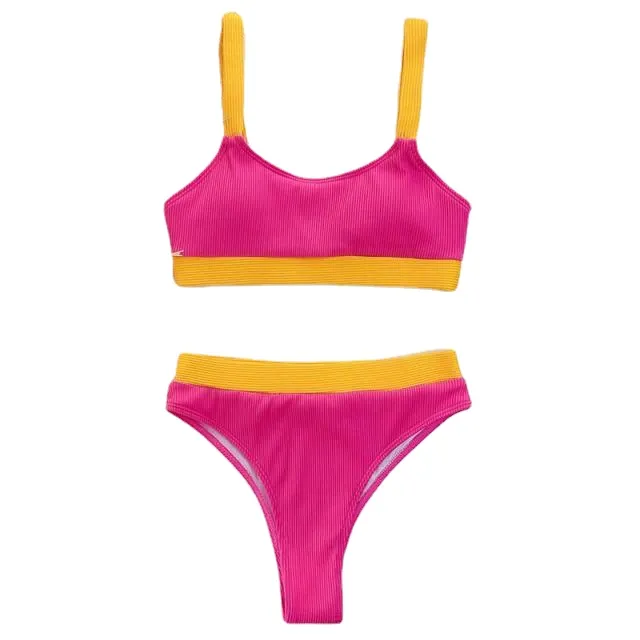 Stylish Hotties' High Waist Splicing Swimsuits With Sports Bandeau