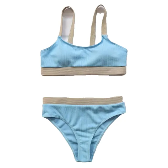 Stylish Hotties' High Waist Splicing Swimsuits With Sports Bandeau