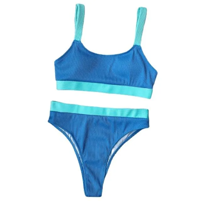 Stylish Hotties' High Waist Splicing Swimsuits With Sports Bandeau