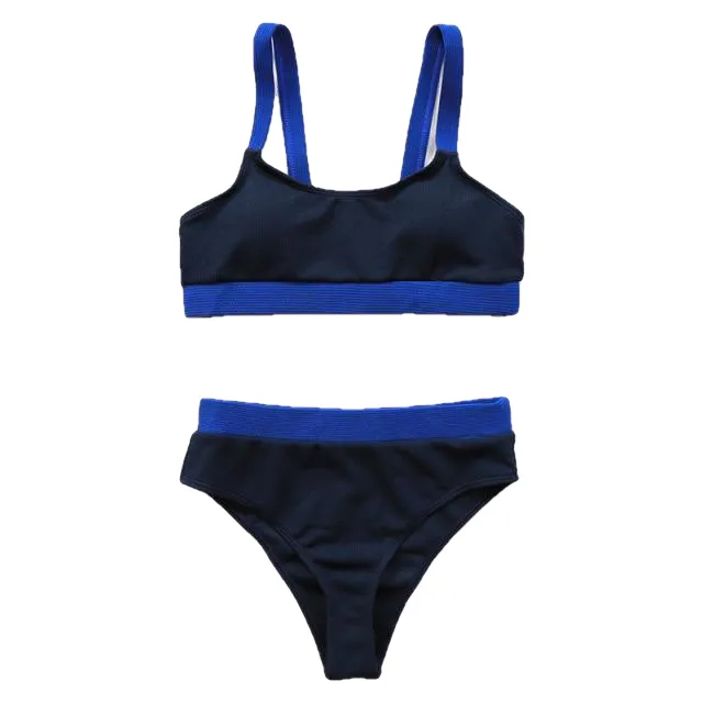 Stylish Hotties' High Waist Splicing Swimsuits With Sports Bandeau