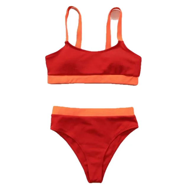 Stylish Hotties' High Waist Splicing Swimsuits With Sports Bandeau