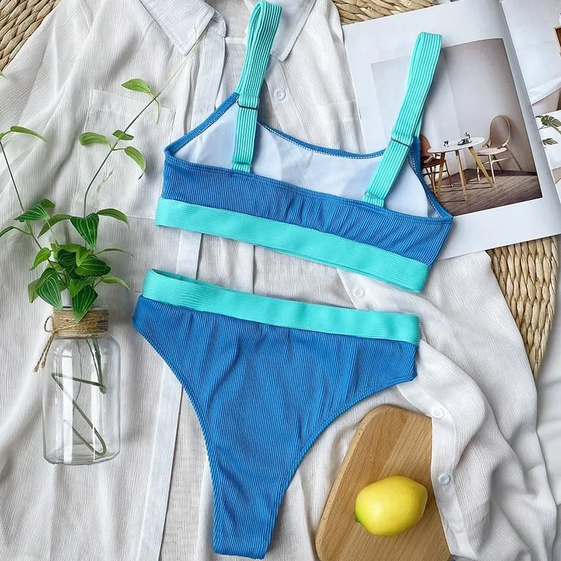 Stylish Hotties' High Waist Splicing Swimsuits With Sports Bandeau