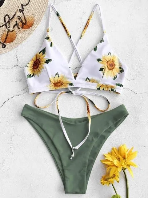 Sunflower Printed Bikini Set Sexy  Swimwear Women 2020 Mujer Push Up Padded Biquini Bathers Bandage Bathing Suit Swimsuit Bikini