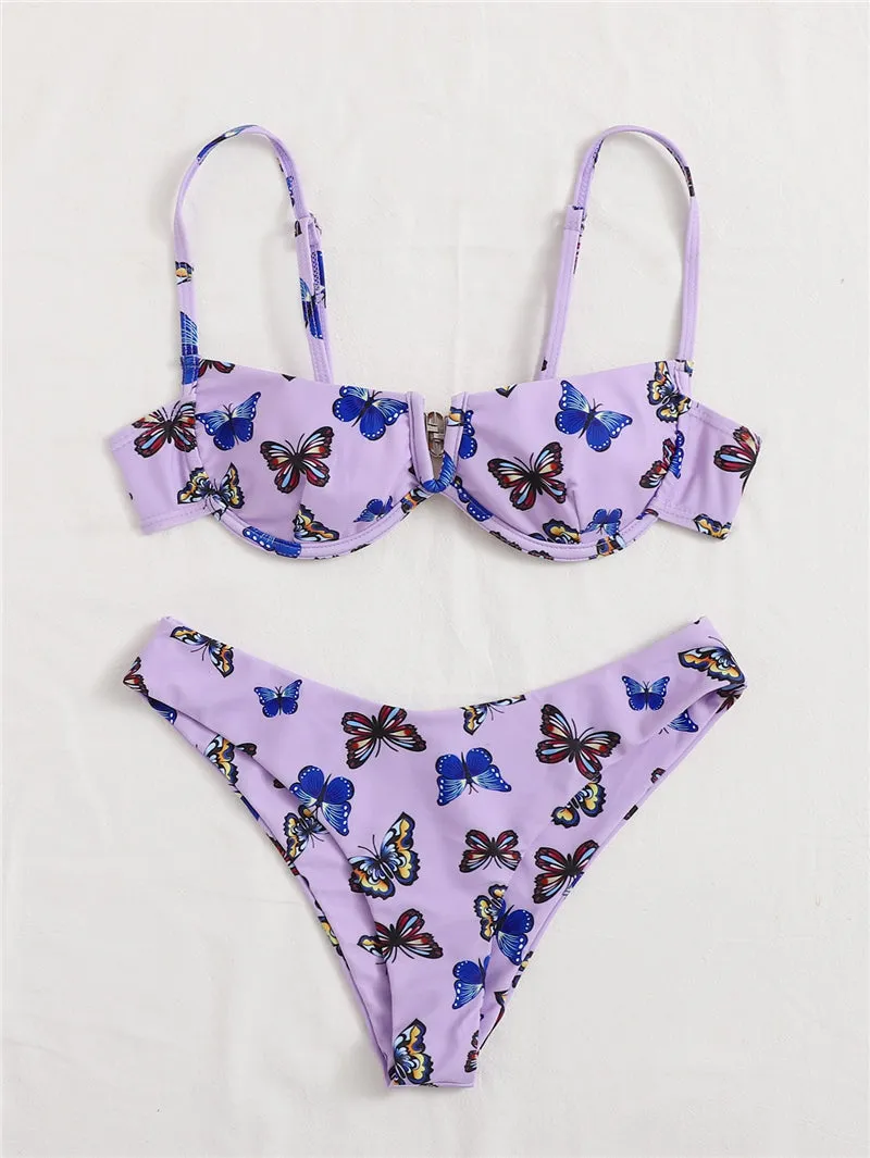 VenusFox Sexy V-bar Underwired Bikinis Floral Swimwear Women Swimsuit Female V-Neck Bikini Set Push Up Beach Wear Swim Bathing Suits