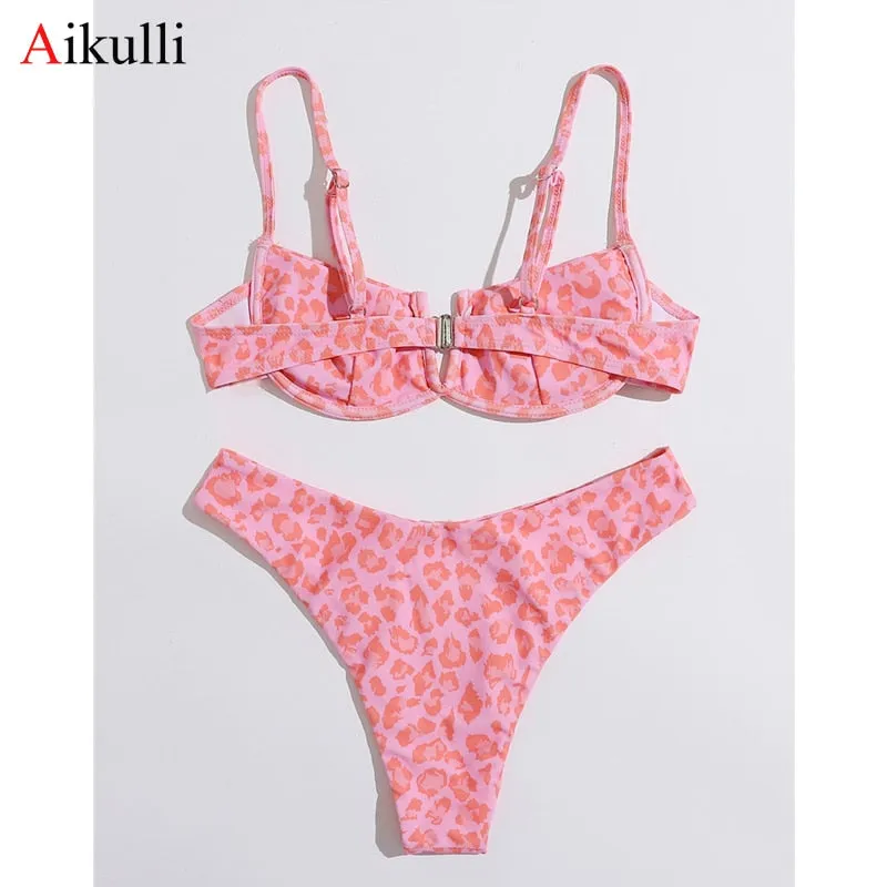 VenusFox Sexy V-bar Underwired Bikinis Floral Swimwear Women Swimsuit Female V-Neck Bikini Set Push Up Beach Wear Swim Bathing Suits