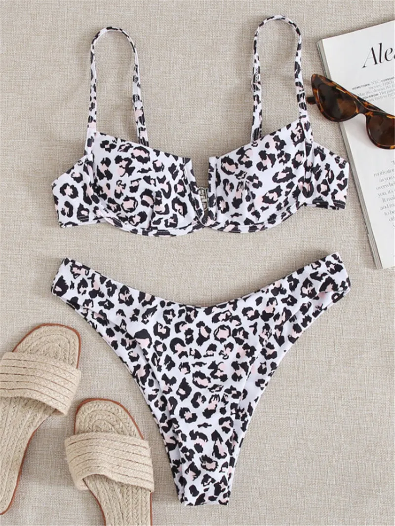 VenusFox Sexy V-bar Underwired Bikinis Floral Swimwear Women Swimsuit Female V-Neck Bikini Set Push Up Beach Wear Swim Bathing Suits