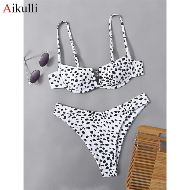 VenusFox Sexy V-bar Underwired Bikinis Floral Swimwear Women Swimsuit Female V-Neck Bikini Set Push Up Beach Wear Swim Bathing Suits