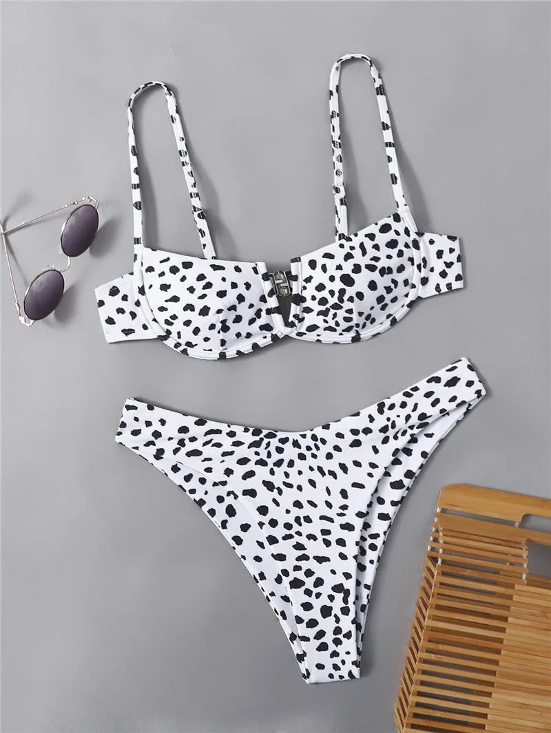 VenusFox Sexy V-bar Underwired Bikinis Floral Swimwear Women Swimsuit Female V-Neck Bikini Set Push Up Beach Wear Swim Bathing Suits