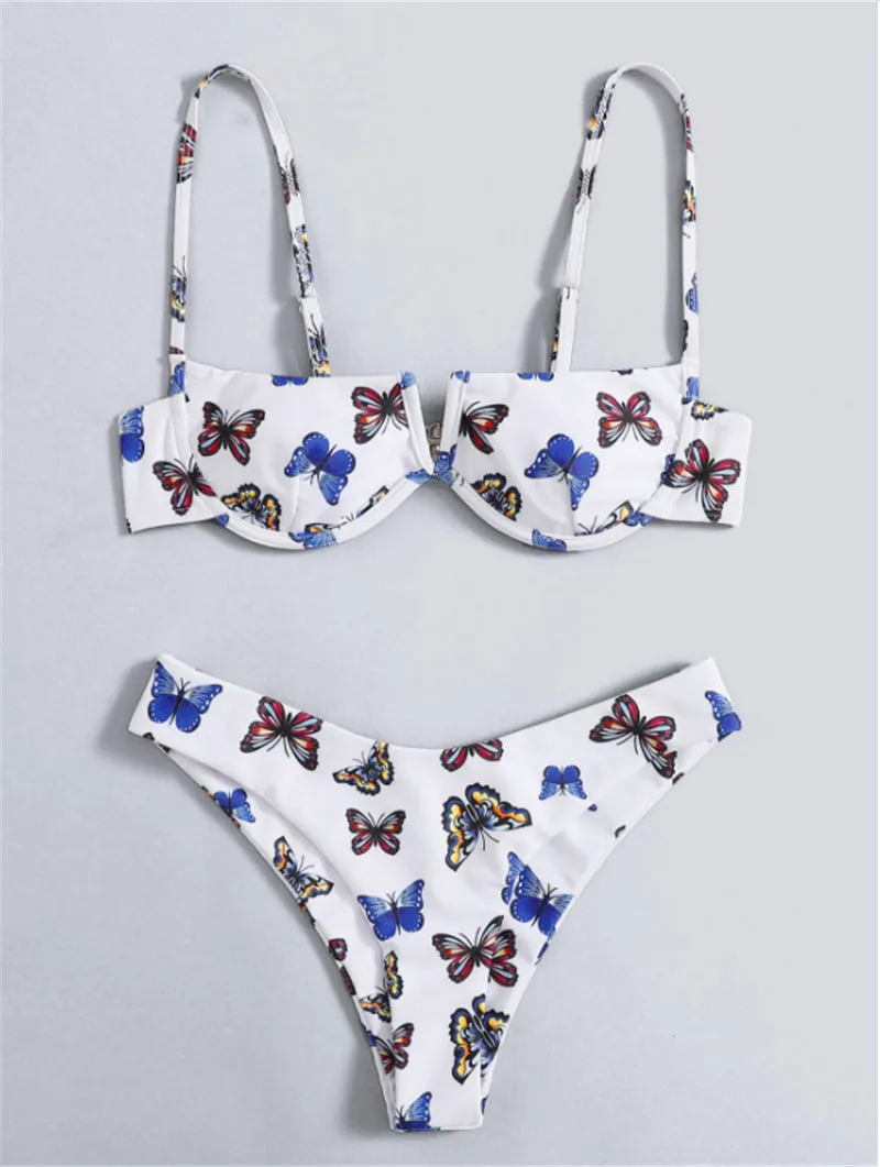 VenusFox Sexy V-bar Underwired Bikinis Floral Swimwear Women Swimsuit Female V-Neck Bikini Set Push Up Beach Wear Swim Bathing Suits