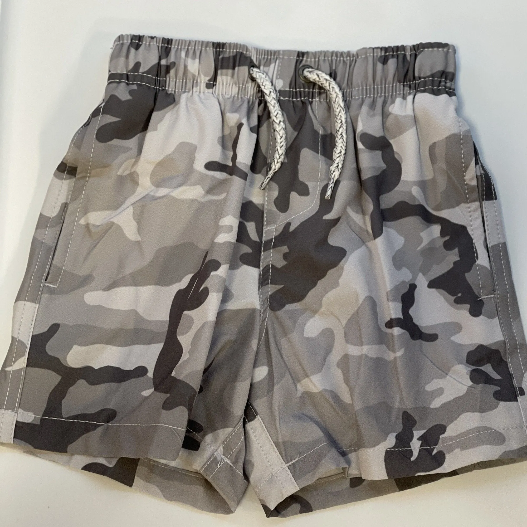 Vintage Summer Boys Grey Camo Swim Trunks