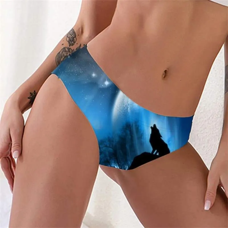 Wolf Briefs Women Animal Tanga Anime Sexy Moon Pantys Blue Lingerie Female